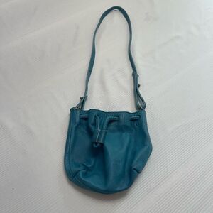 Free People Blue Leather Mini Bucket Bag Purse Handbag